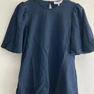 NWT Pearl by Lela Rose Textured Jersey Flutter Sleeve Navy Top Size Small